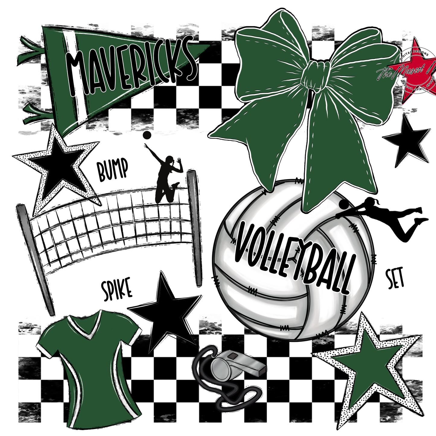 Mavericks Checkers Volleyball Spirit Design-Green