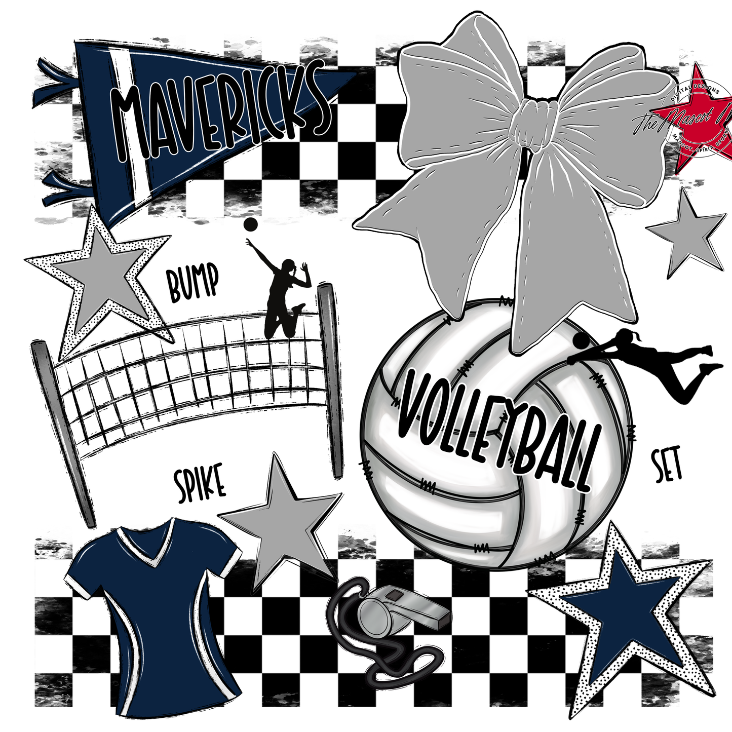 Mavericks Checkers Volleyball Spirit Design-Navy-Grey