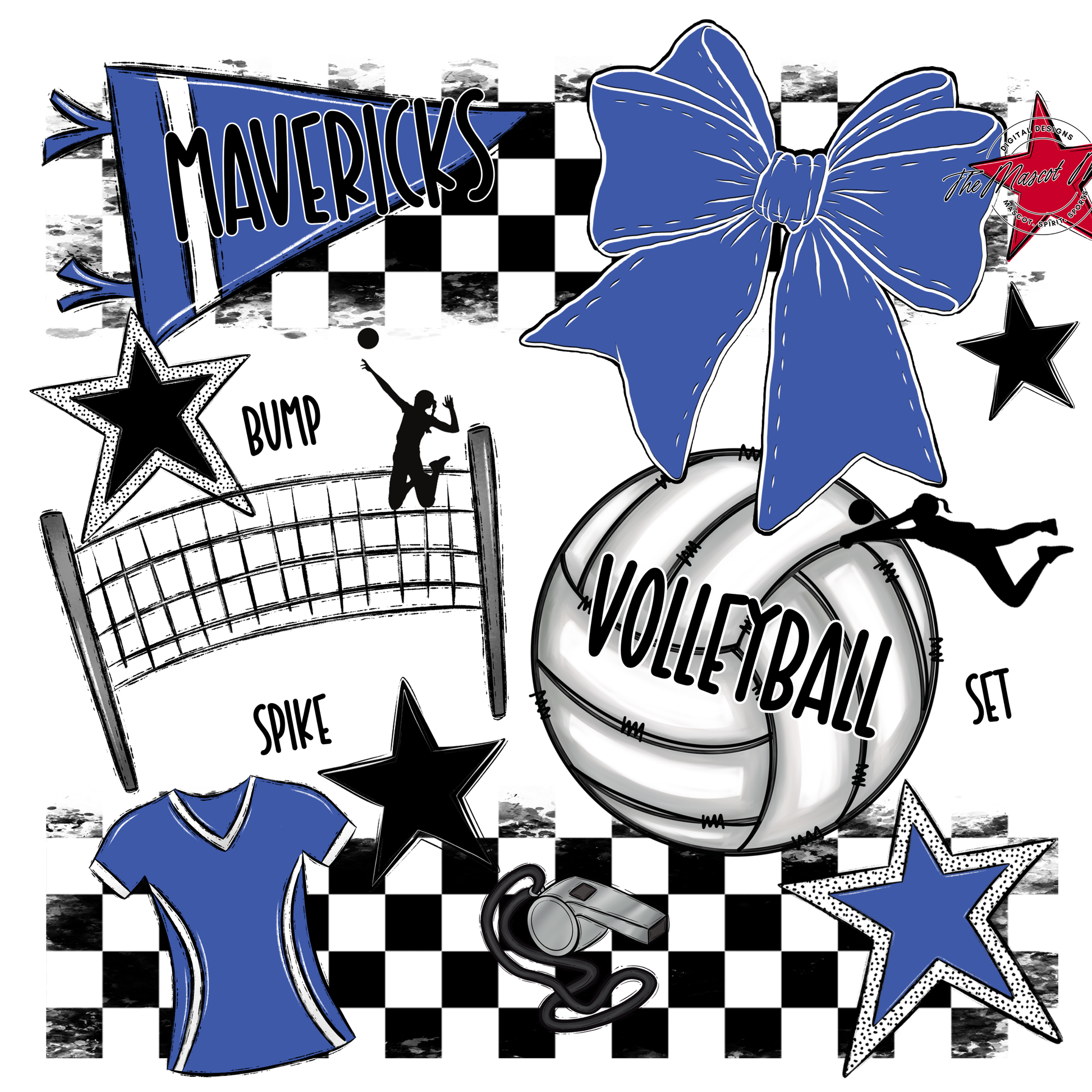 Mavericks Checkers Volleyball Spirit Design-Off Blue
