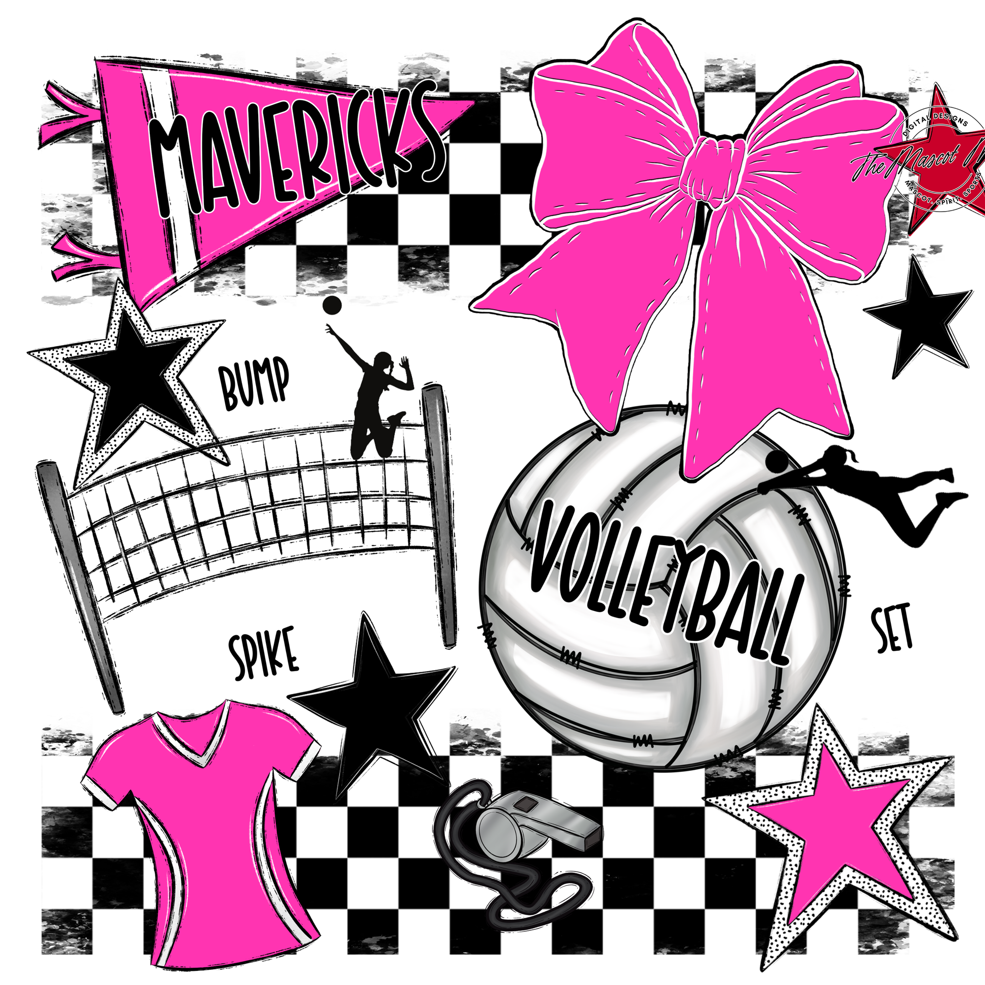 Mavericks Checkers Volleyball Spirit Design-Pink