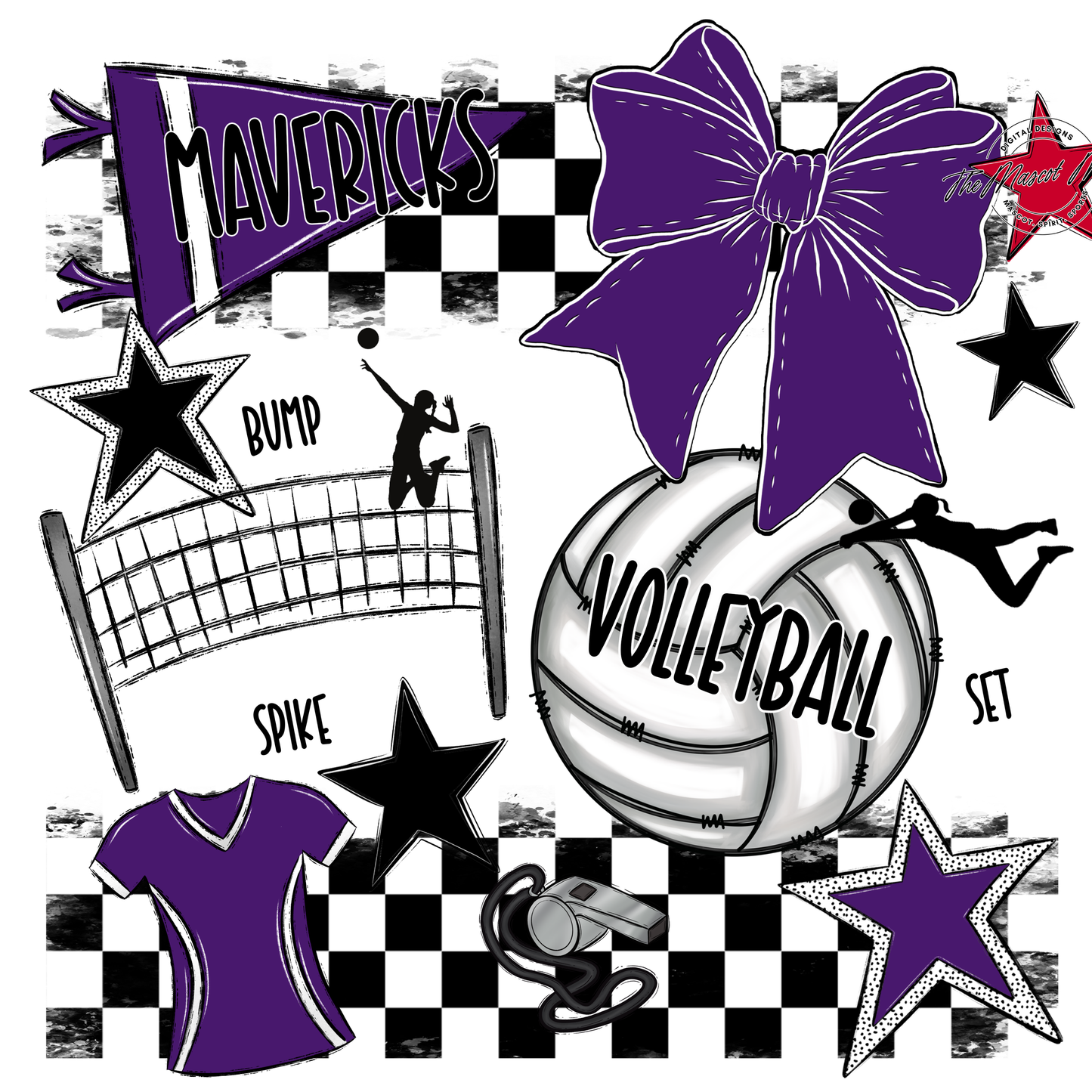 Mavericks Checkers Volleyball Spirit Design-Purple