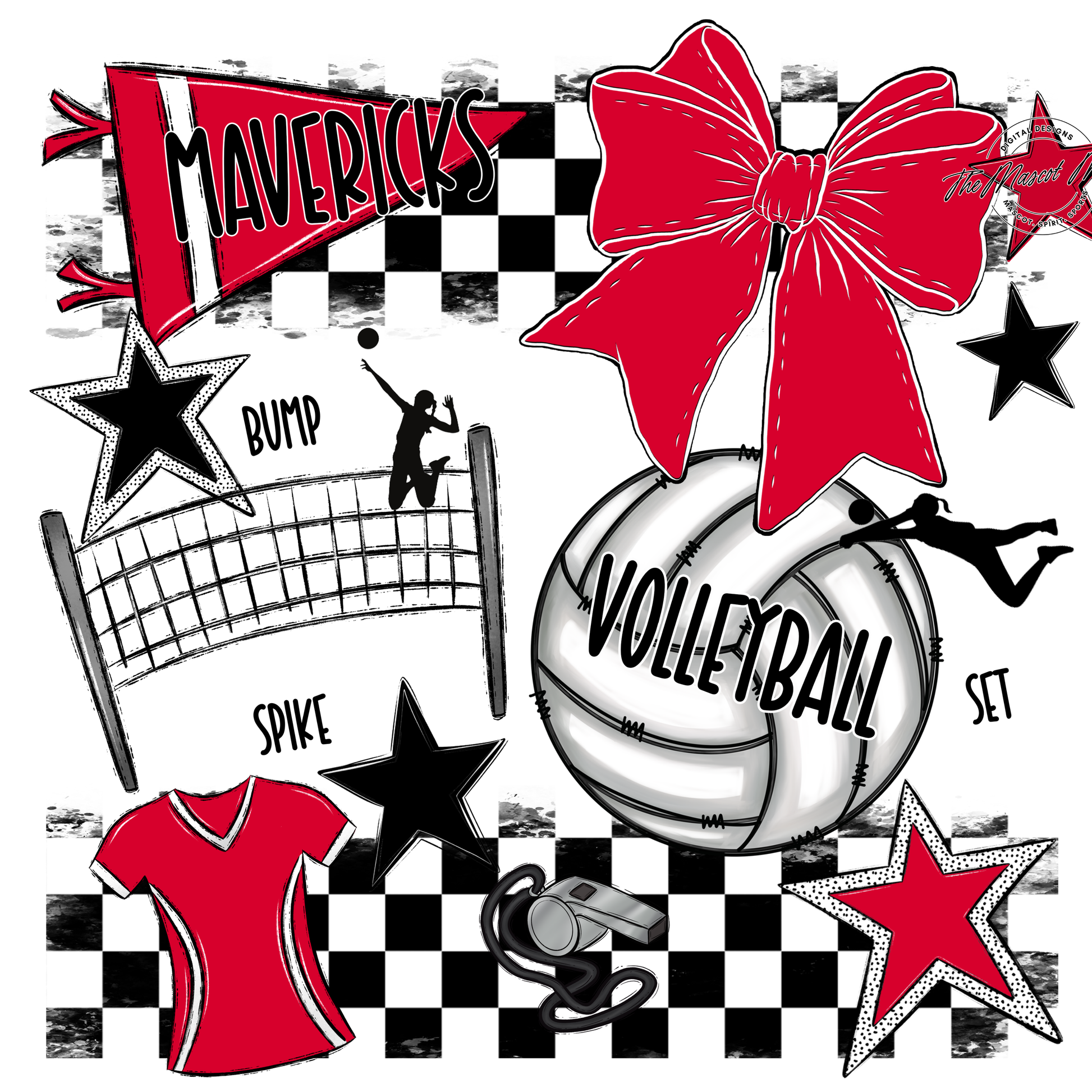 Mavericks Checkers Volleyball Spirit Design-Red