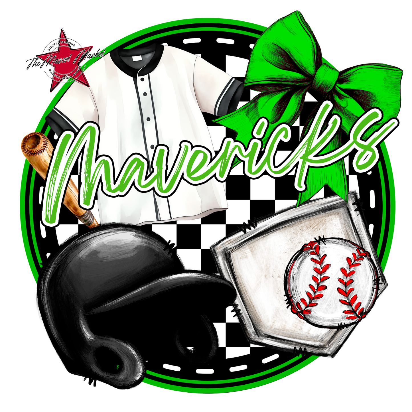 Mavericks Circle Baseball Design-Bright Green