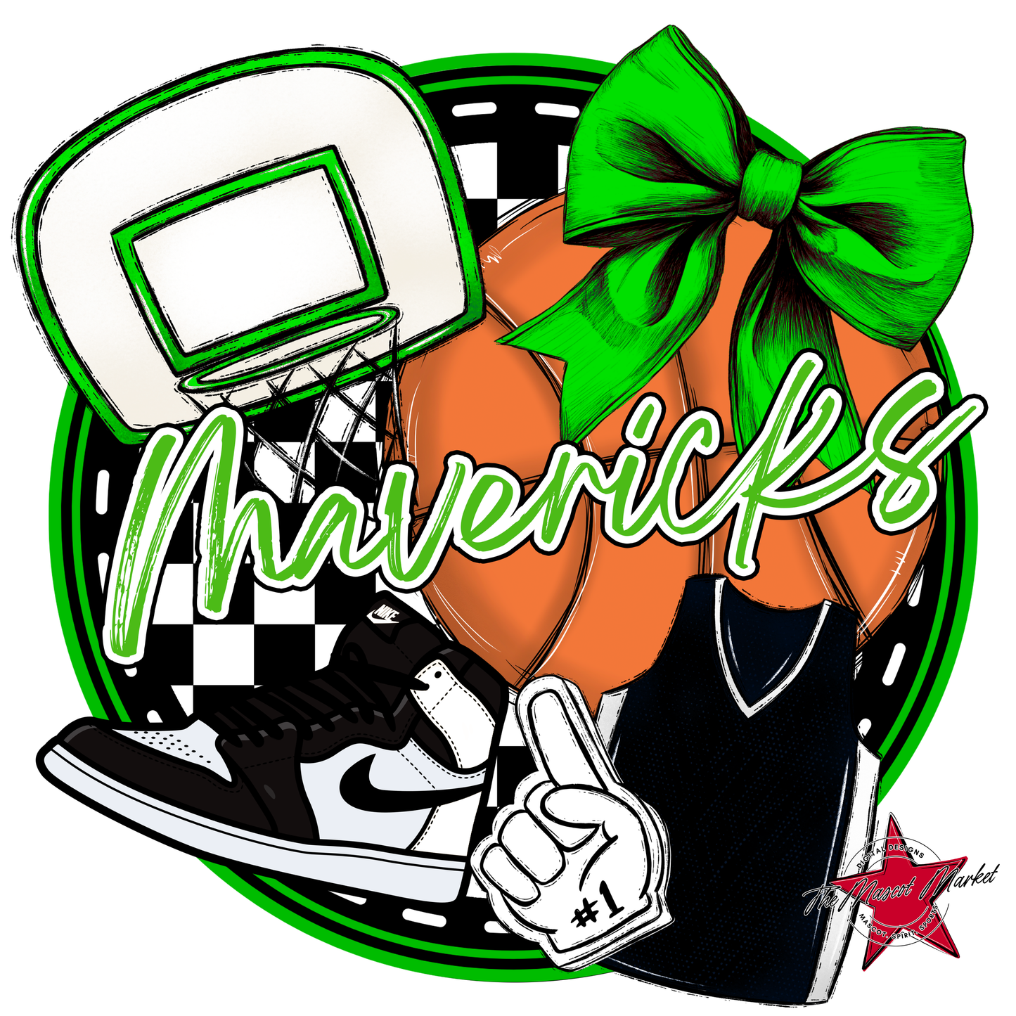 Mavericks Circle Basketball Design-Bright Green