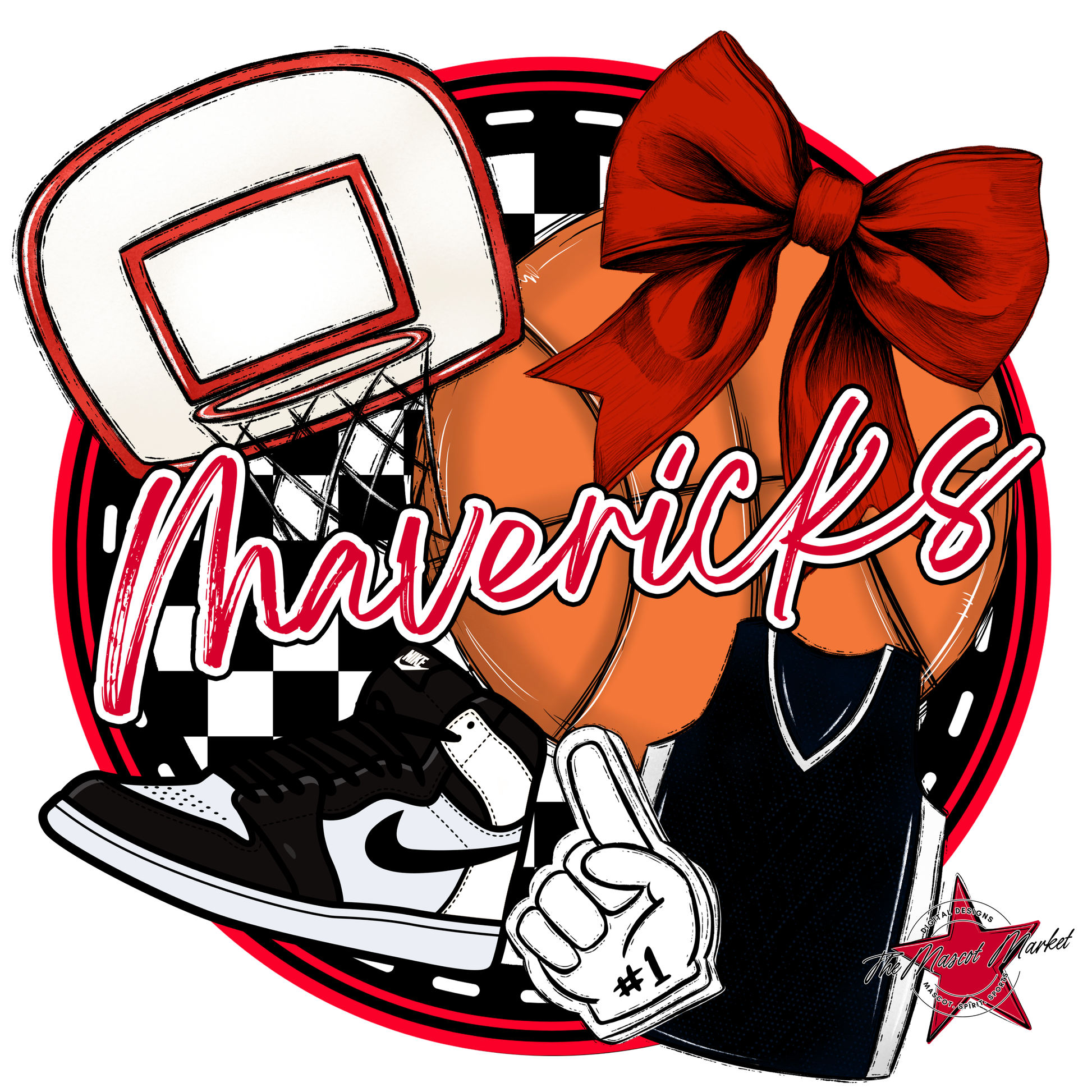 Mavericks Circle Basketball Design-Red
