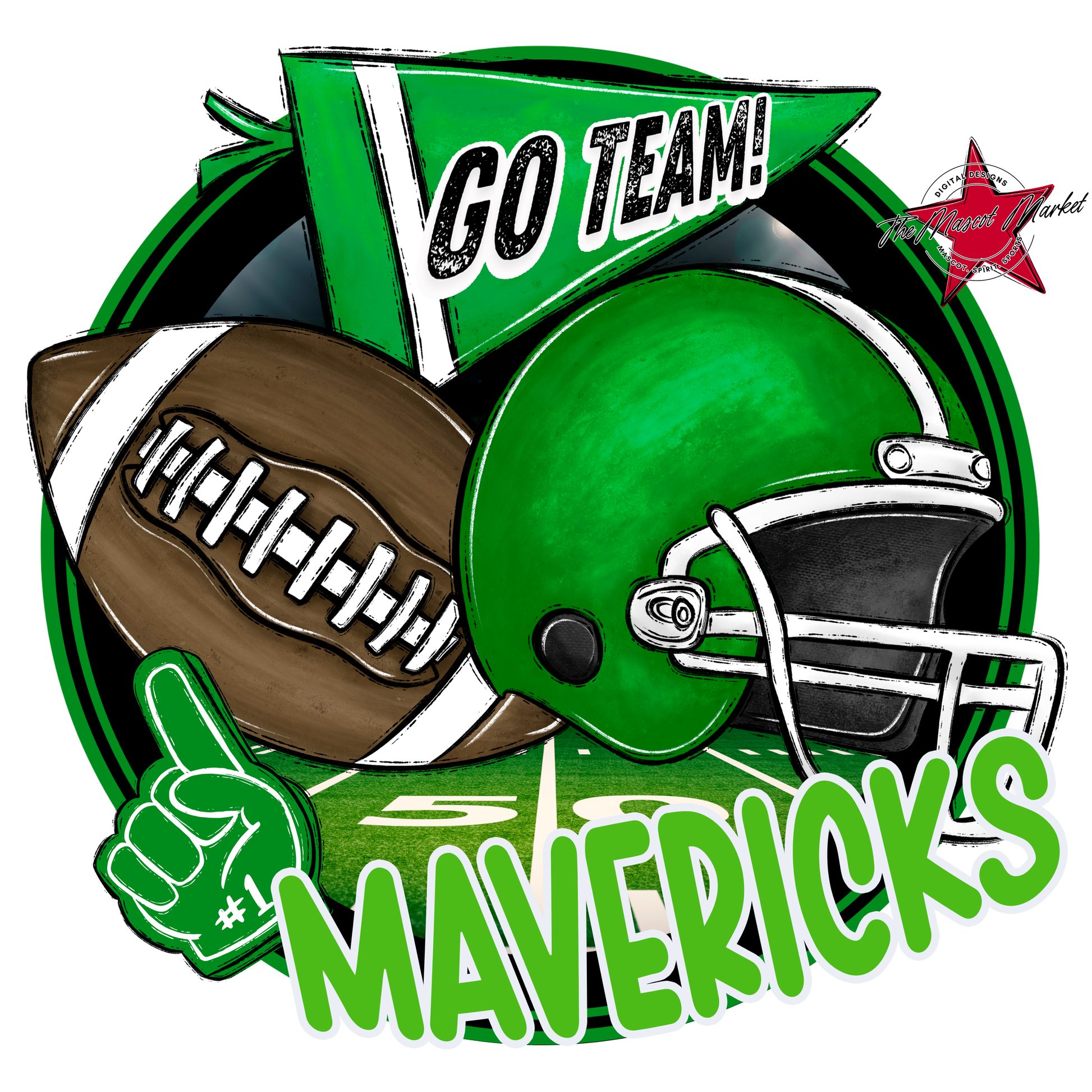 Mavericks Circle Football Design-Bright Green