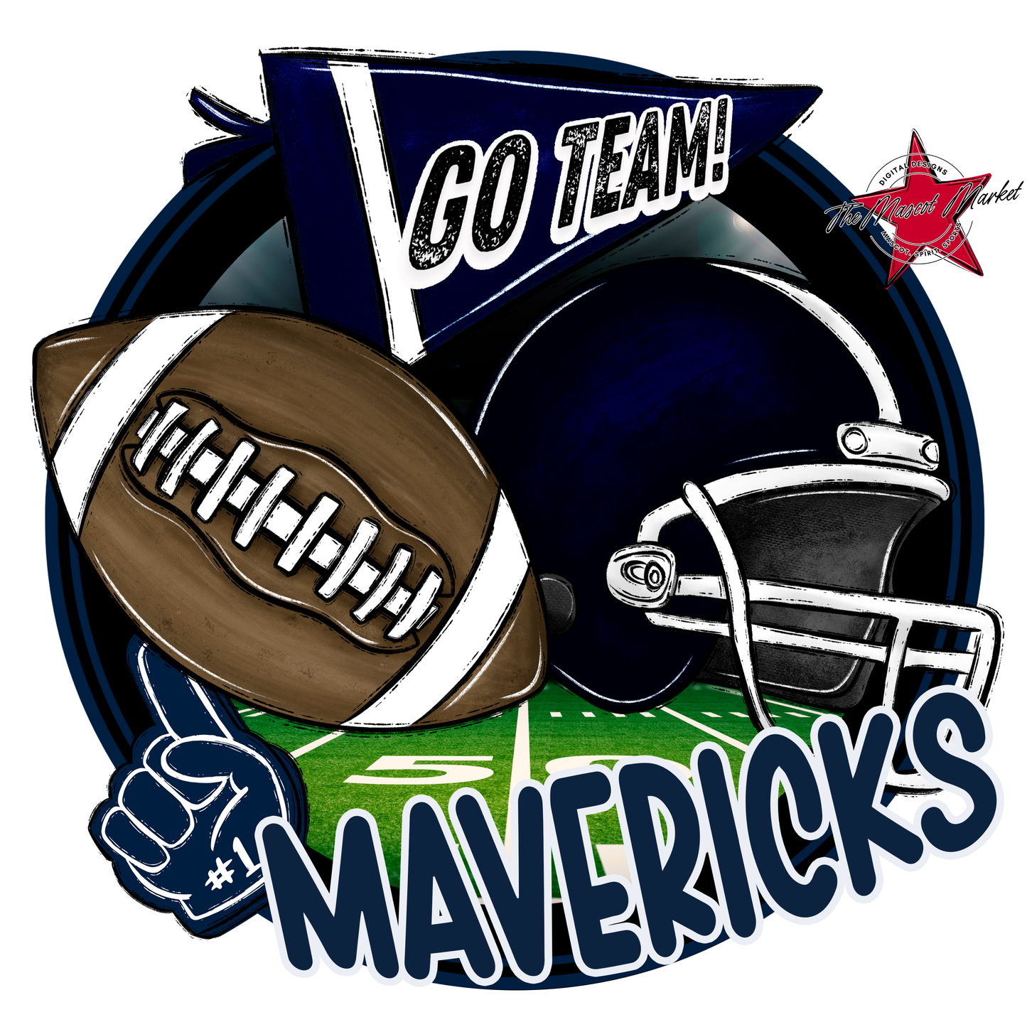 Mavericks Circle Football Design-Navy