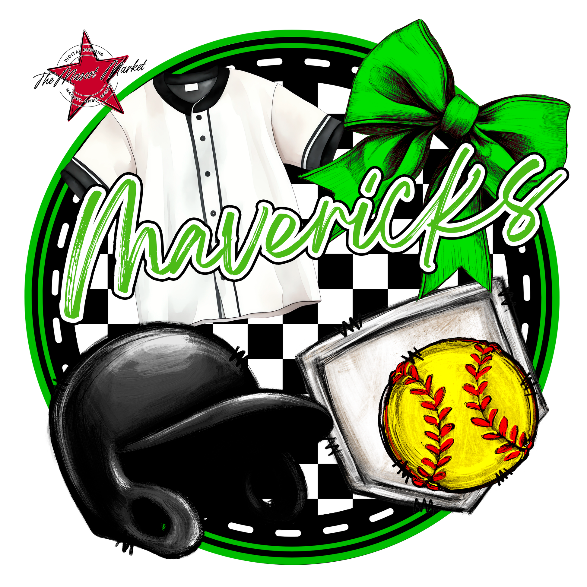 Mavericks Circle Softball Design-Bright Green