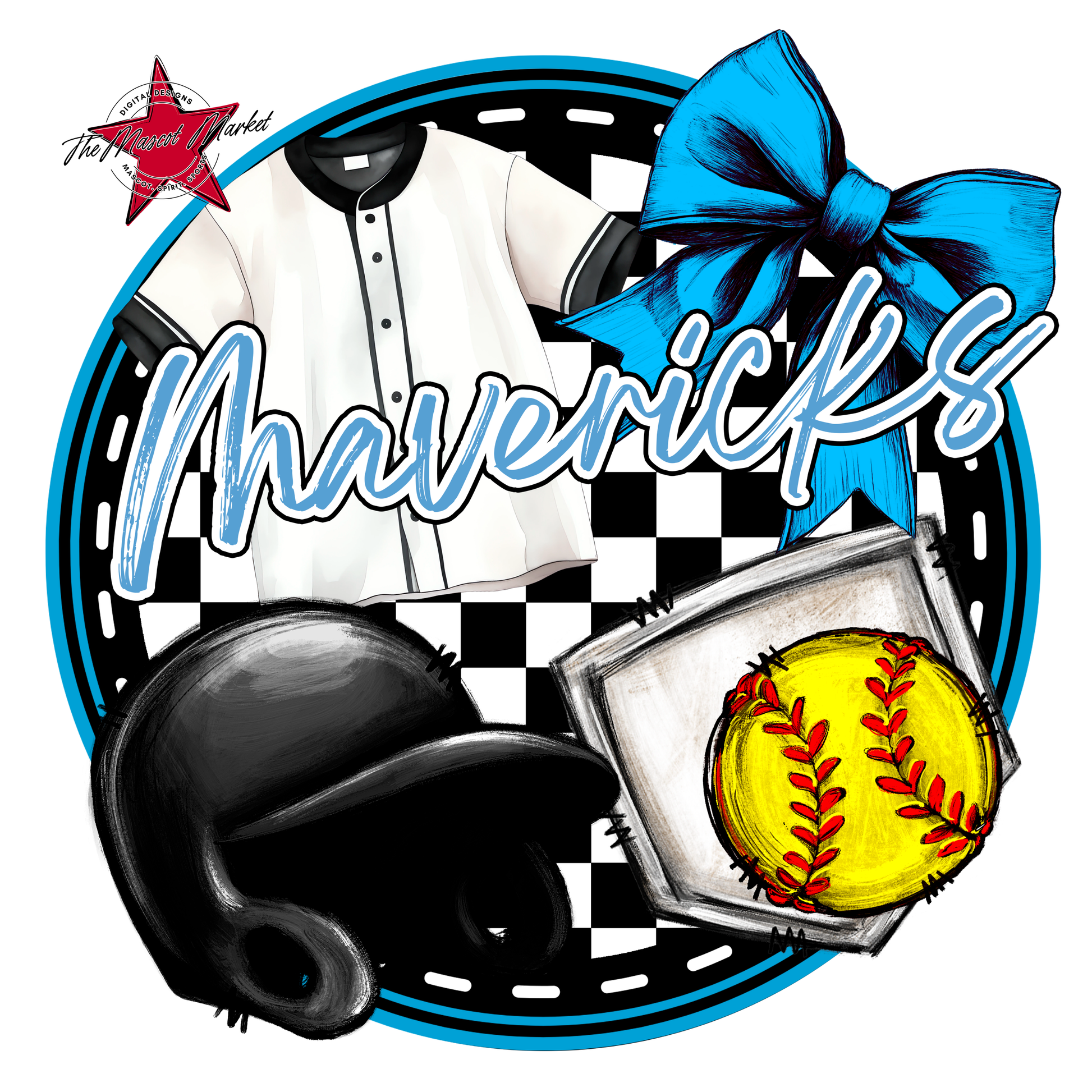 Mavericks Circle Softball Design-Carolina Blue