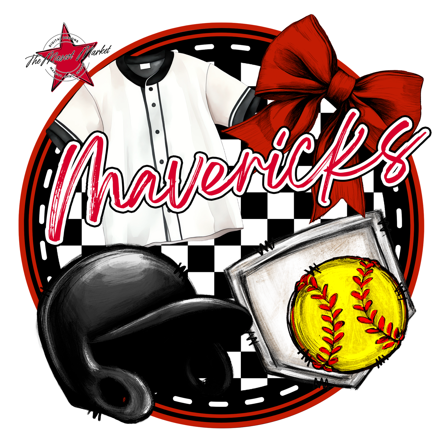 Mavericks Circle Softball Design-Red