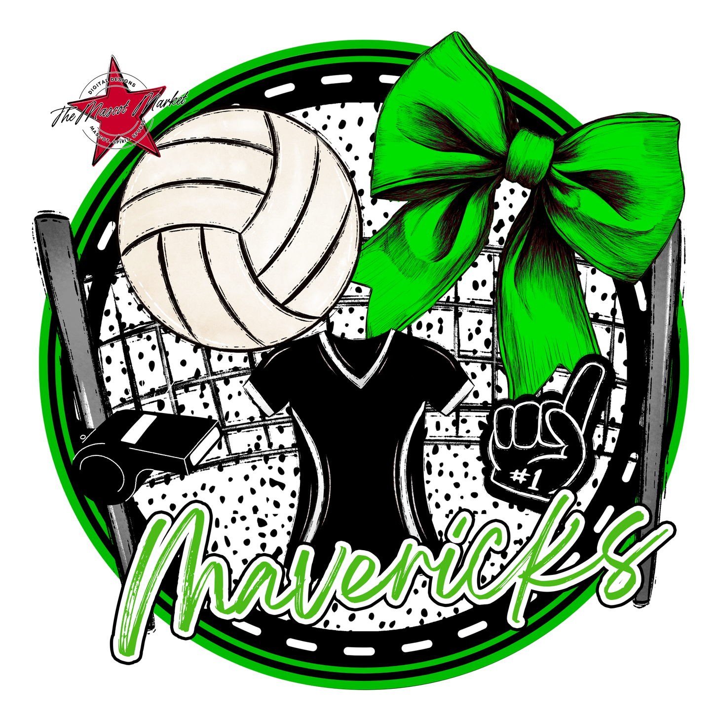 Mavericks Circle Volleyball Design-Bright Green