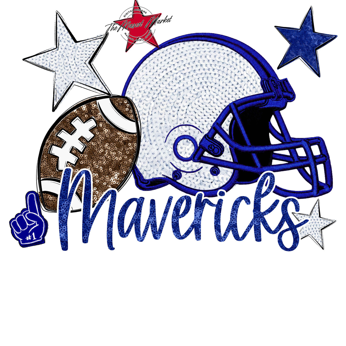 Mavericks Football Embroidered Sequins Design-Blue