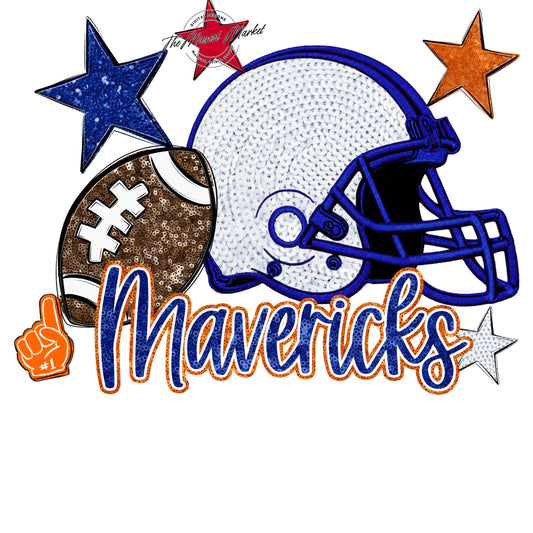 Mavericks Football Embroidered Sequins Design-Blue & Orange
