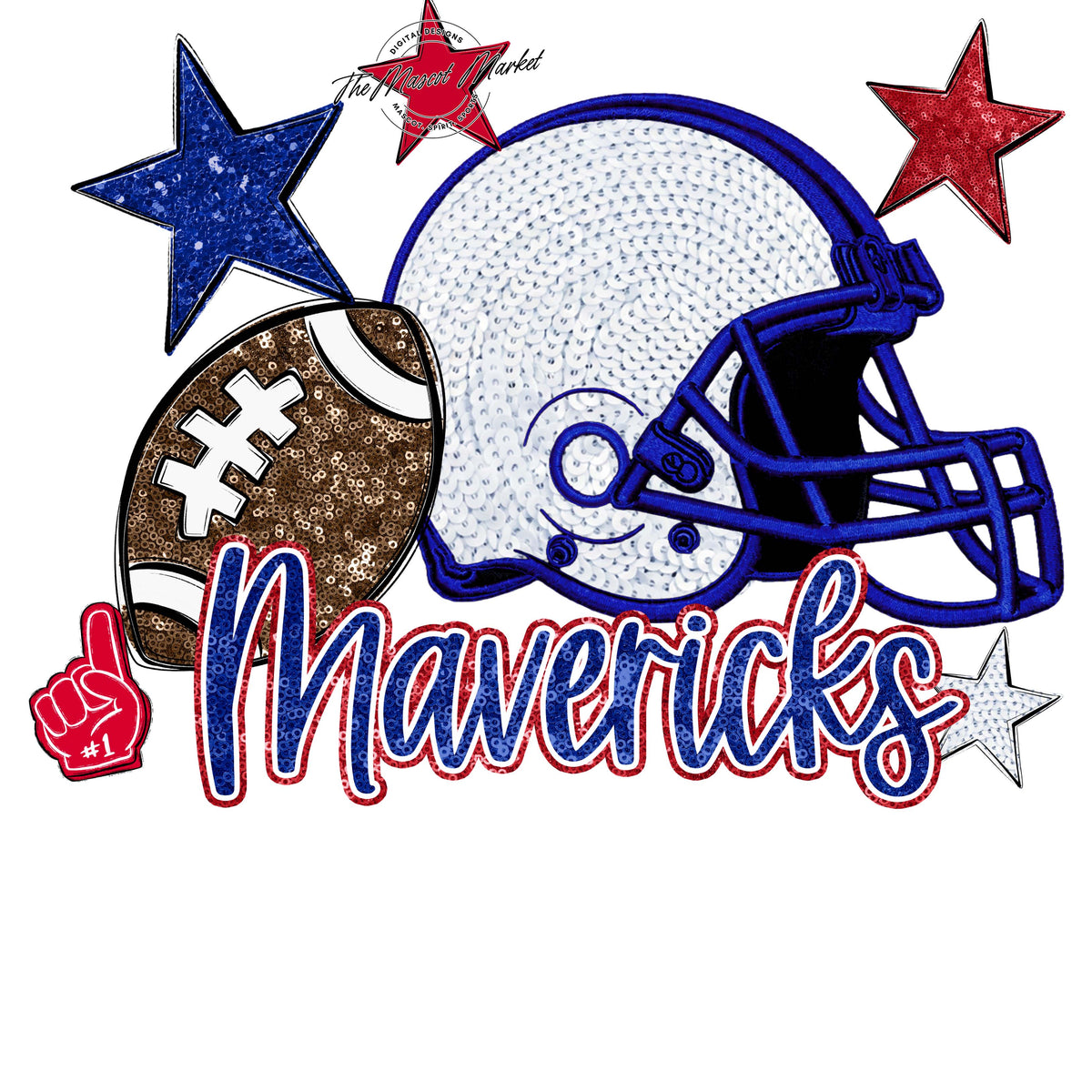 Mavericks Football Embroidered Sequins Design-Blue & Red