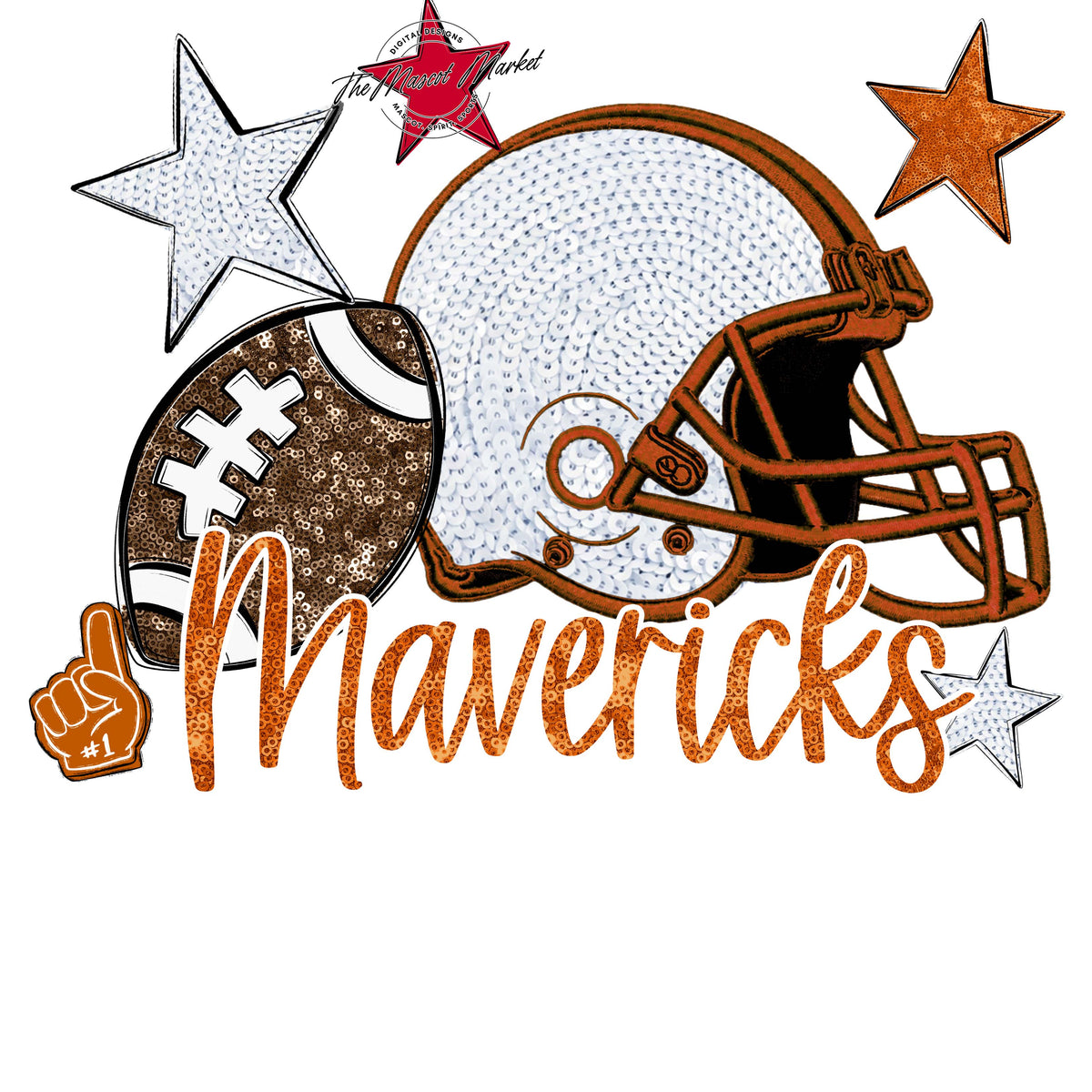 Mavericks Football Embroidered Sequins Design-Burnt Orange