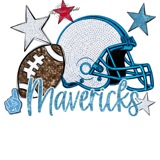 Mavericks Football Embroidered Sequins Design-Carolina Blue