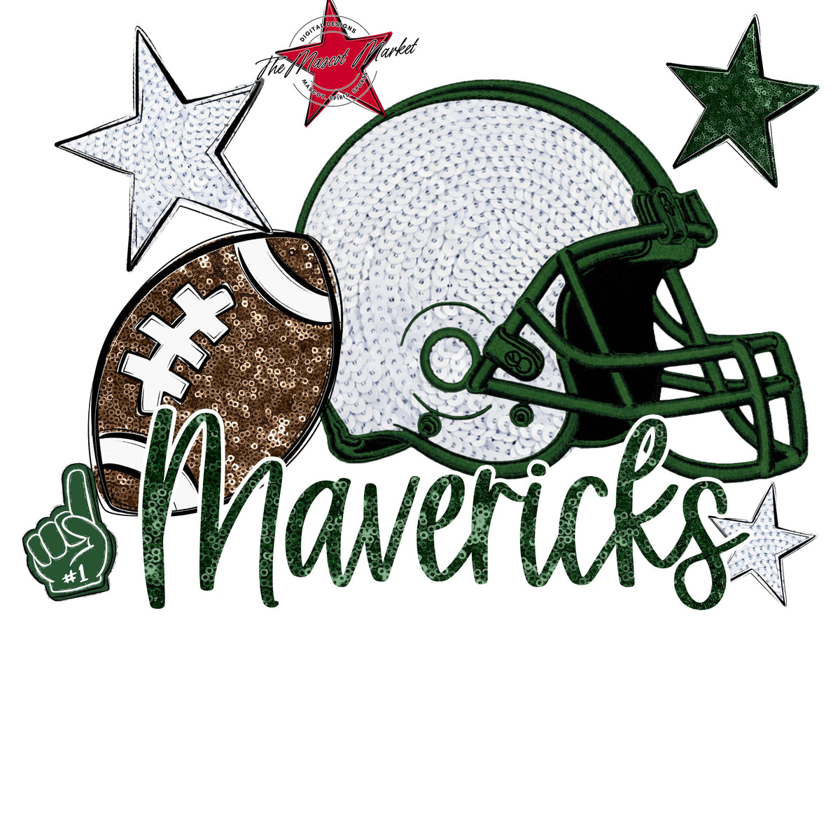Mavericks Football Embroidered Sequins Design-Green