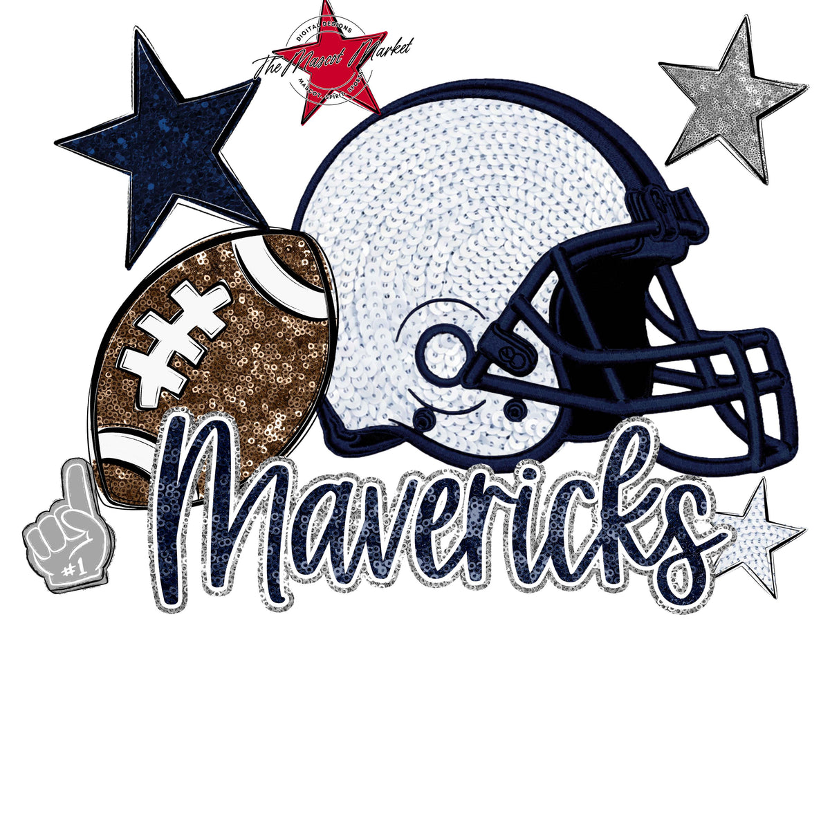 Mavericks Football Embroidered Sequins Design-Navy & Grey
