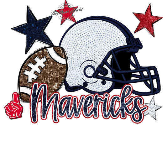 Mavericks Football Embroidered Sequins Design-Navy & Red