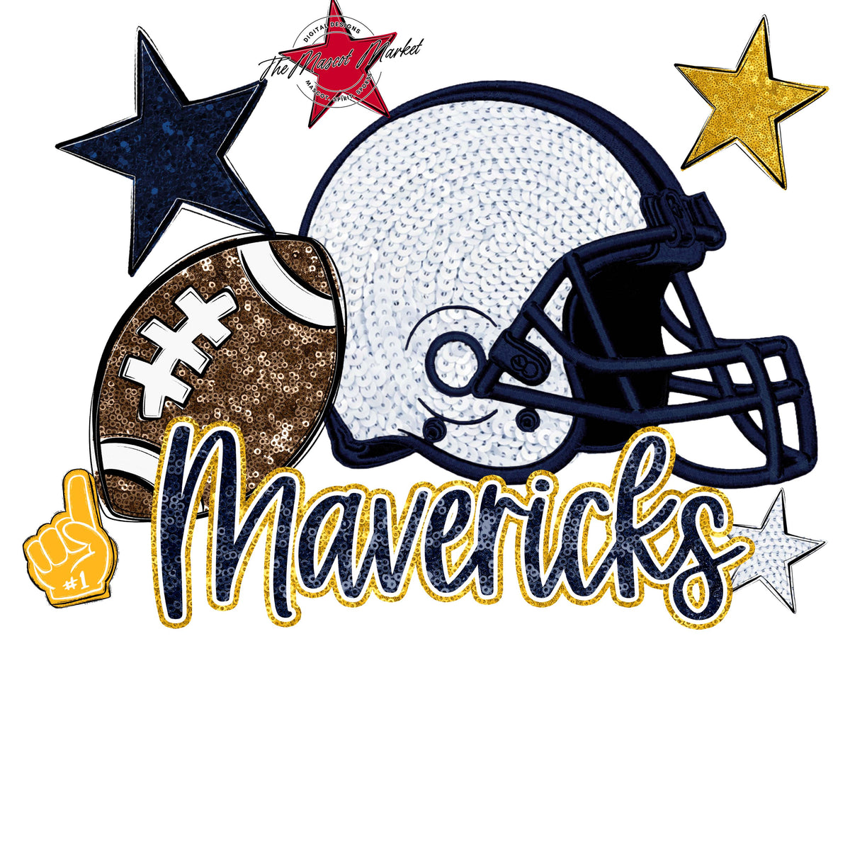 Mavericks Football Embroidered Sequins Design-Navy & Yellow