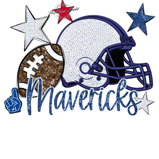 Mavericks Football Embroidered Sequins Design-Off Blue