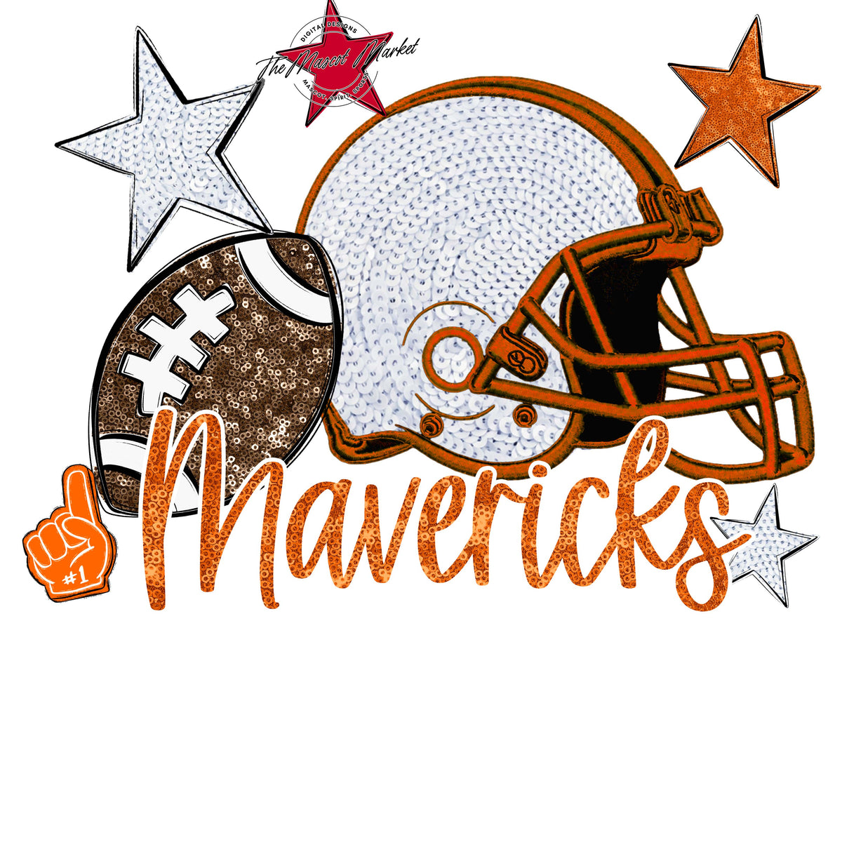 Mavericks Football Embroidered Sequins Design-Orange