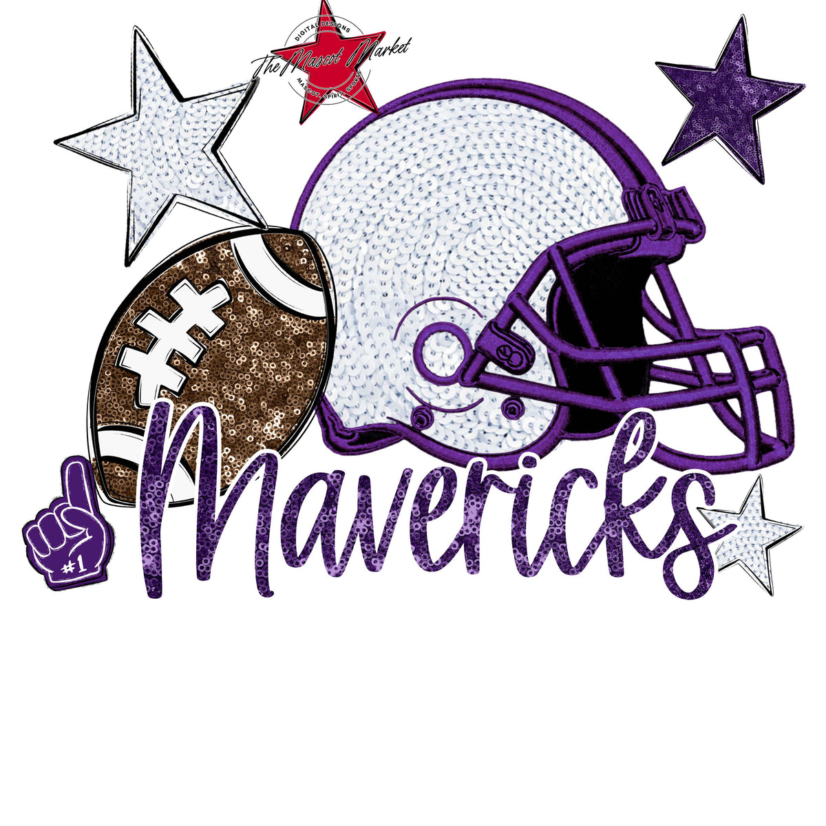 Mavericks Football Embroidered Sequins Design-Purple
