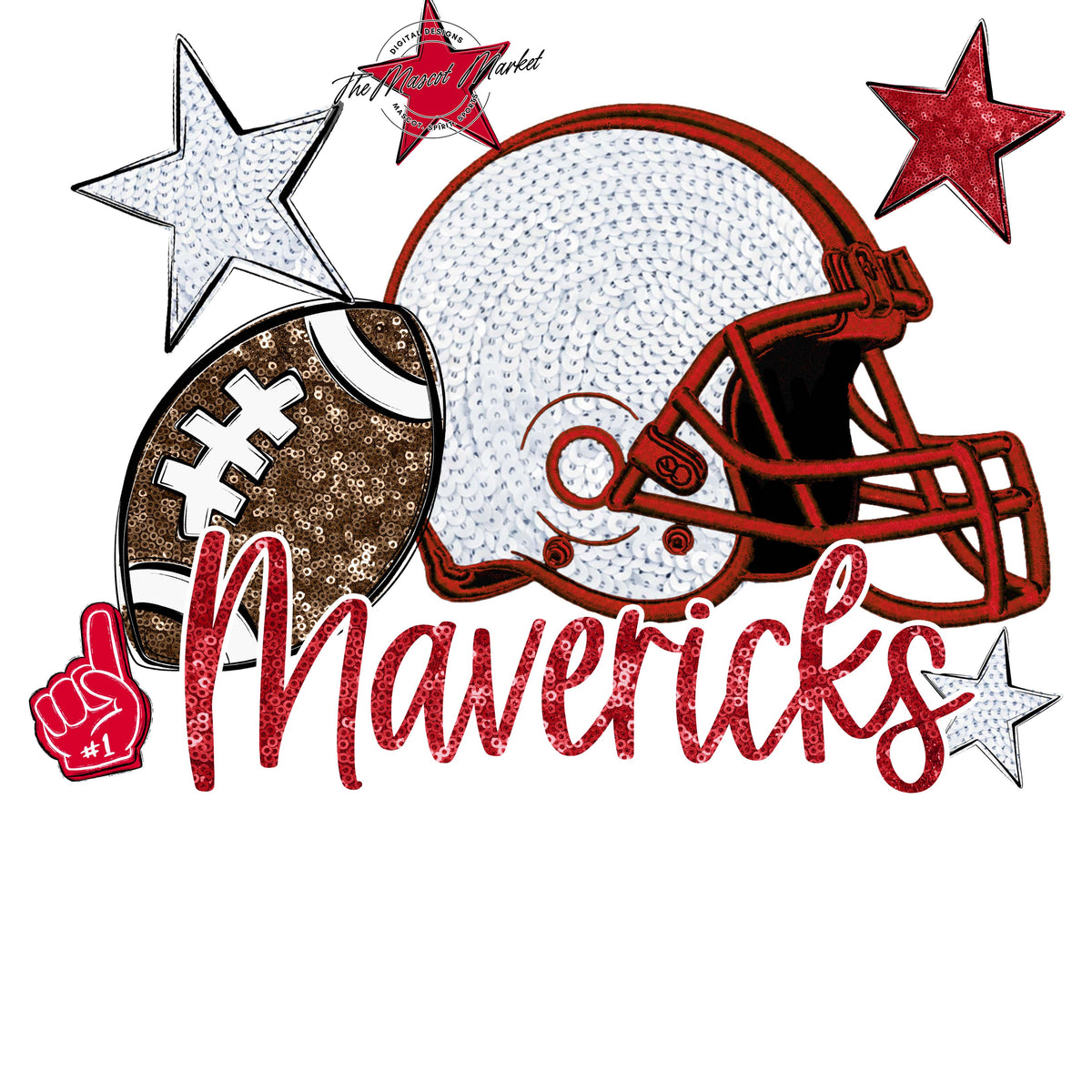 Mavericks Football Embroidered Sequins Design-Red