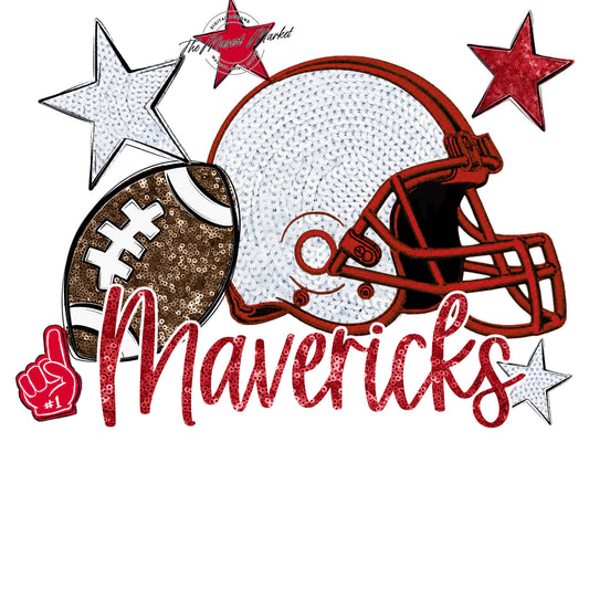 Mavericks Football Embroidered Sequins Design-Red