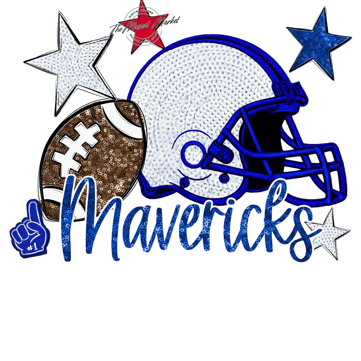 Mavericks Football Embroidered Sequins Design-Royal Blue