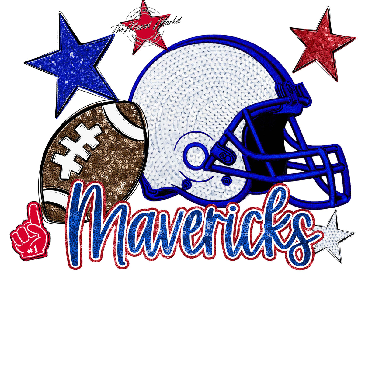 Mavericks Football Embroidered Sequins Design-Royal Blue & Red
