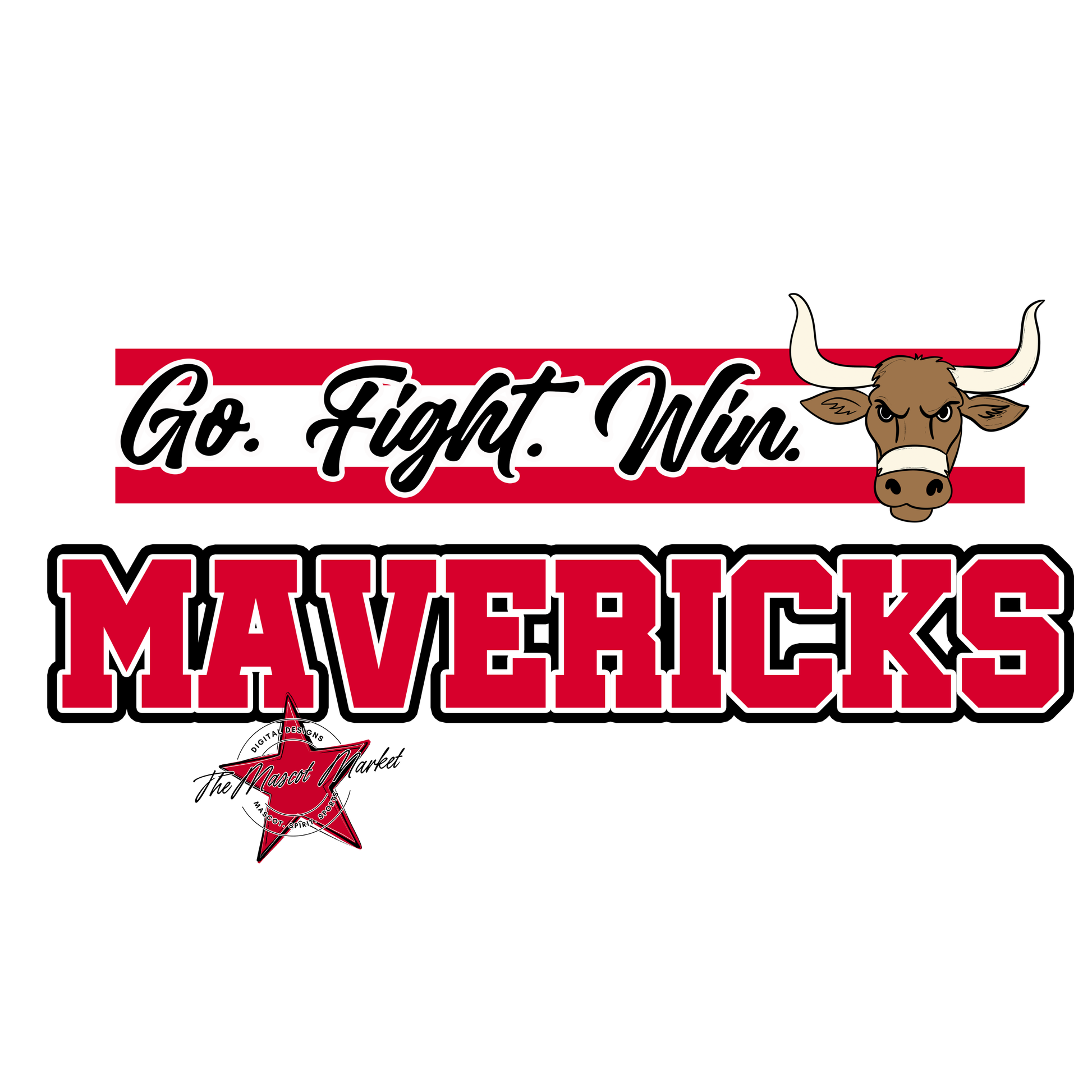 Mavericks Go Fight Win Mascot Lines-Red