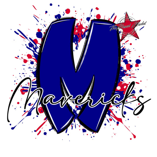 Mavericks Mascot Splatter-Blue & Red