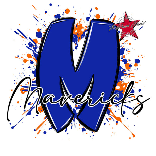 Mavericks Mascot Splatter-Royal Blue & Orange