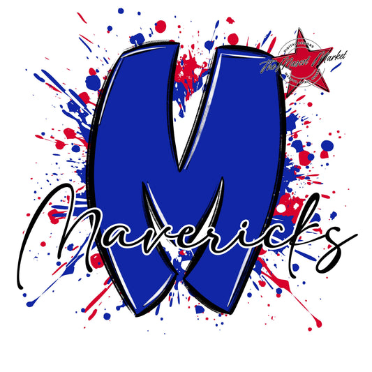 Mavericks Mascot Splatter-Royal Blue & Red