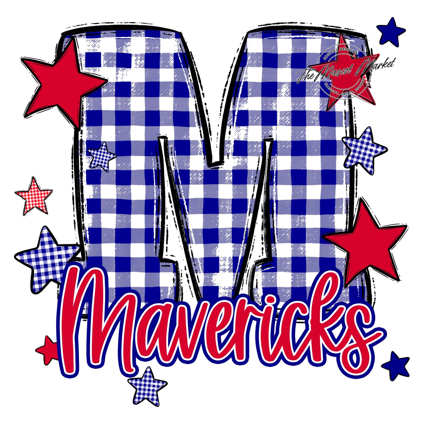 Mavericks Plaid Star Design-Blue & Red