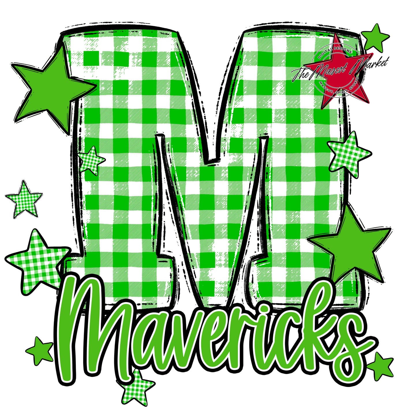 Mavericks Plaid Star Design-Bright Green