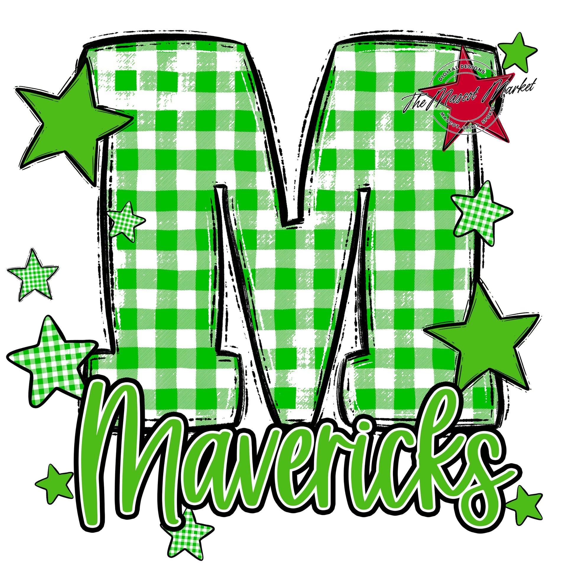 Mavericks Plaid Star Design-Bright Green