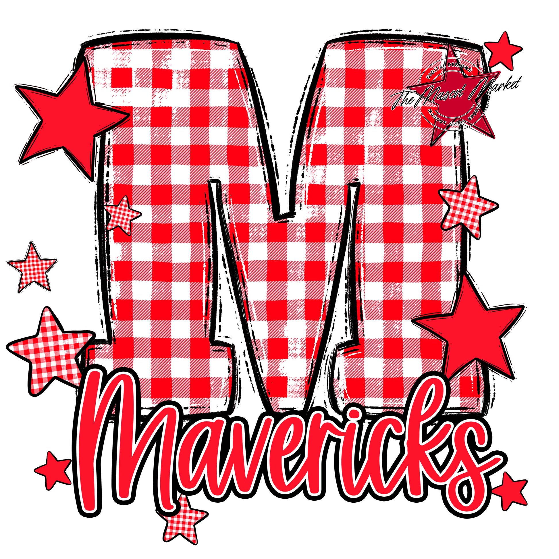 Mavericks Plaid Star Design-Bright Red