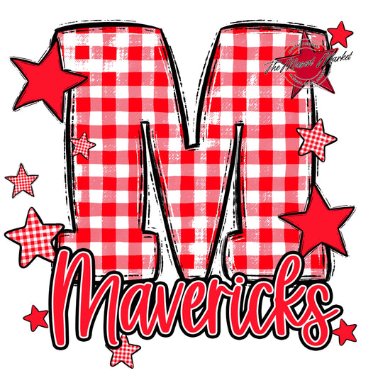 Mavericks Plaid Star Design-Bright Red