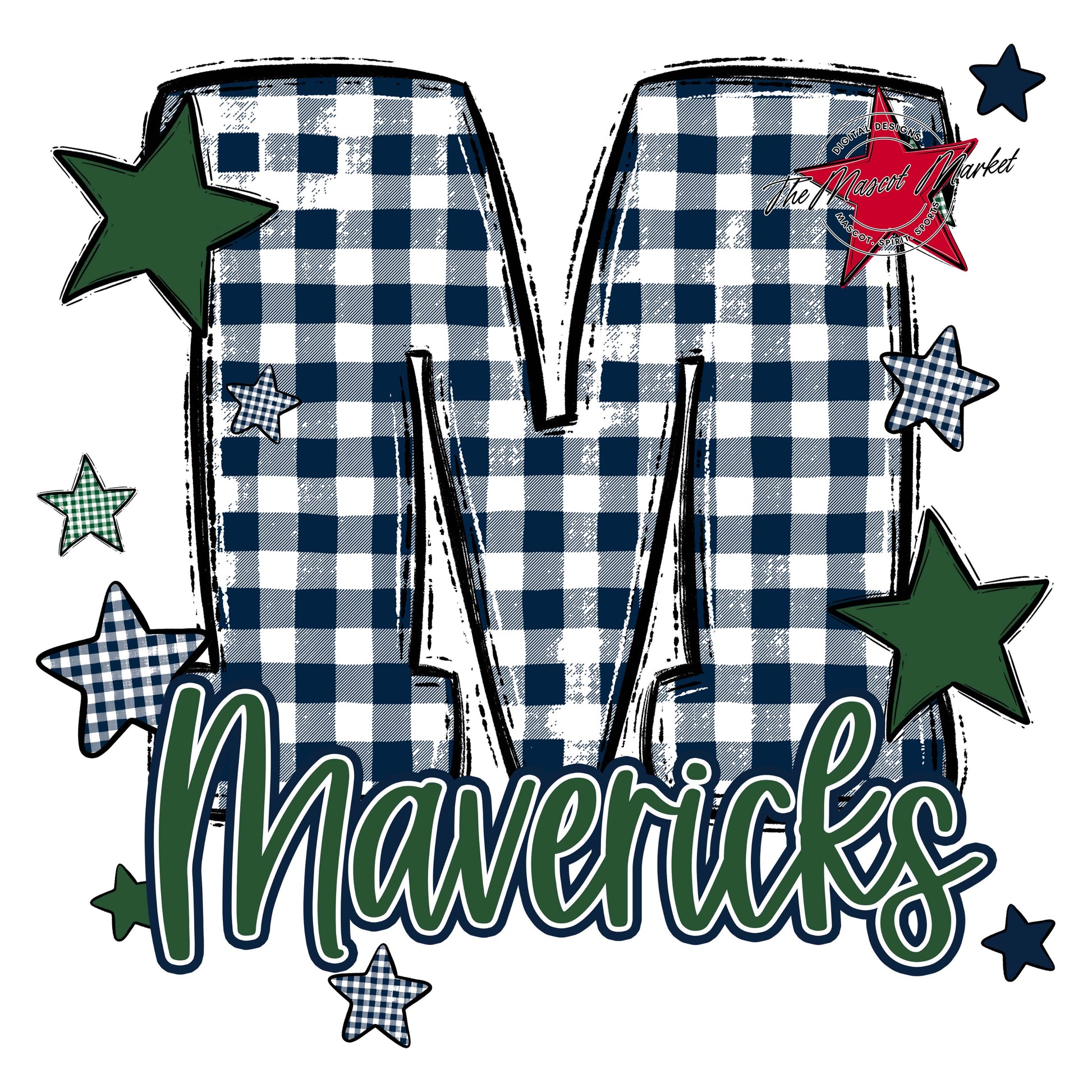 Mavericks Plaid Star Design-Navy & Green