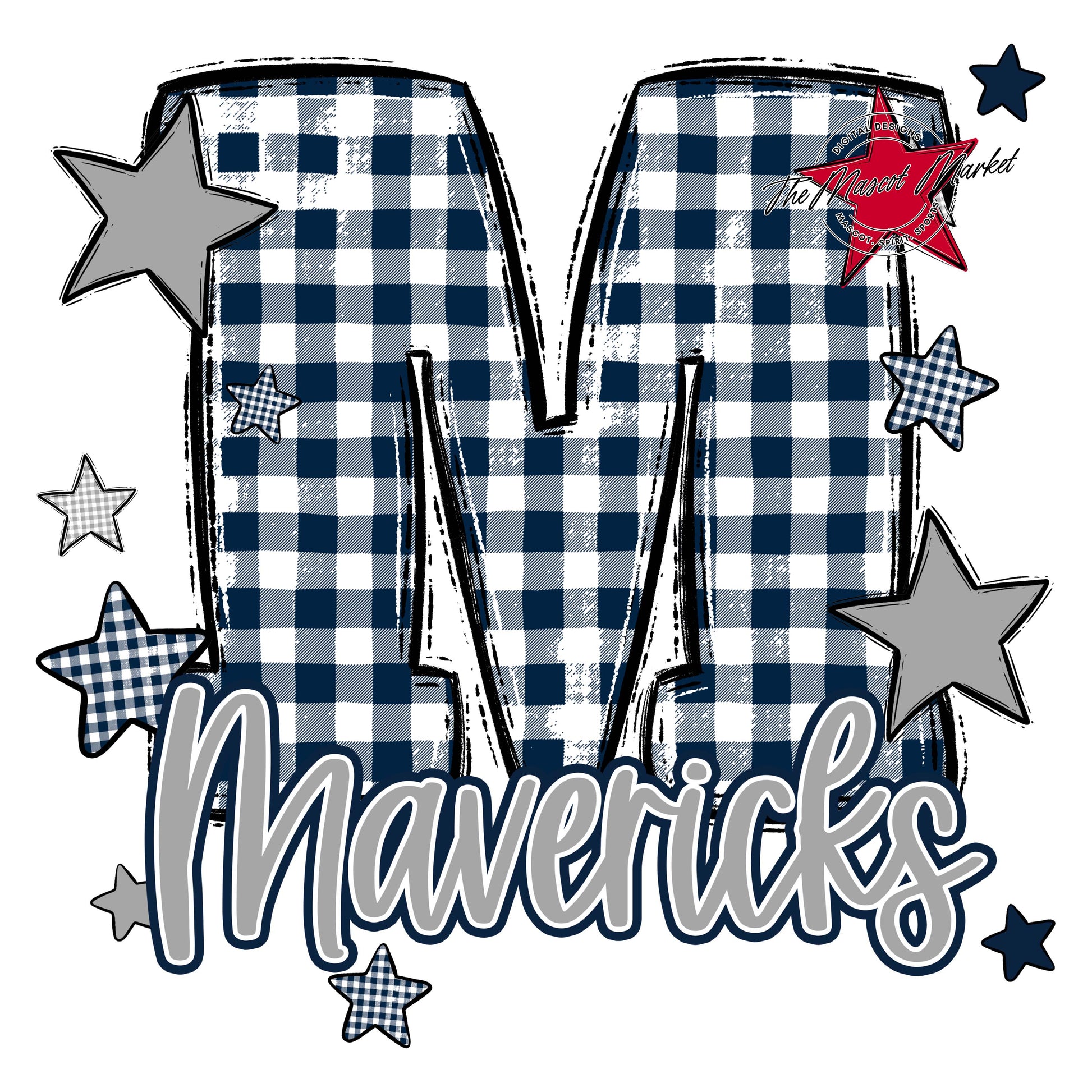 Mavericks Plaid Star Design-Navy & Grey
