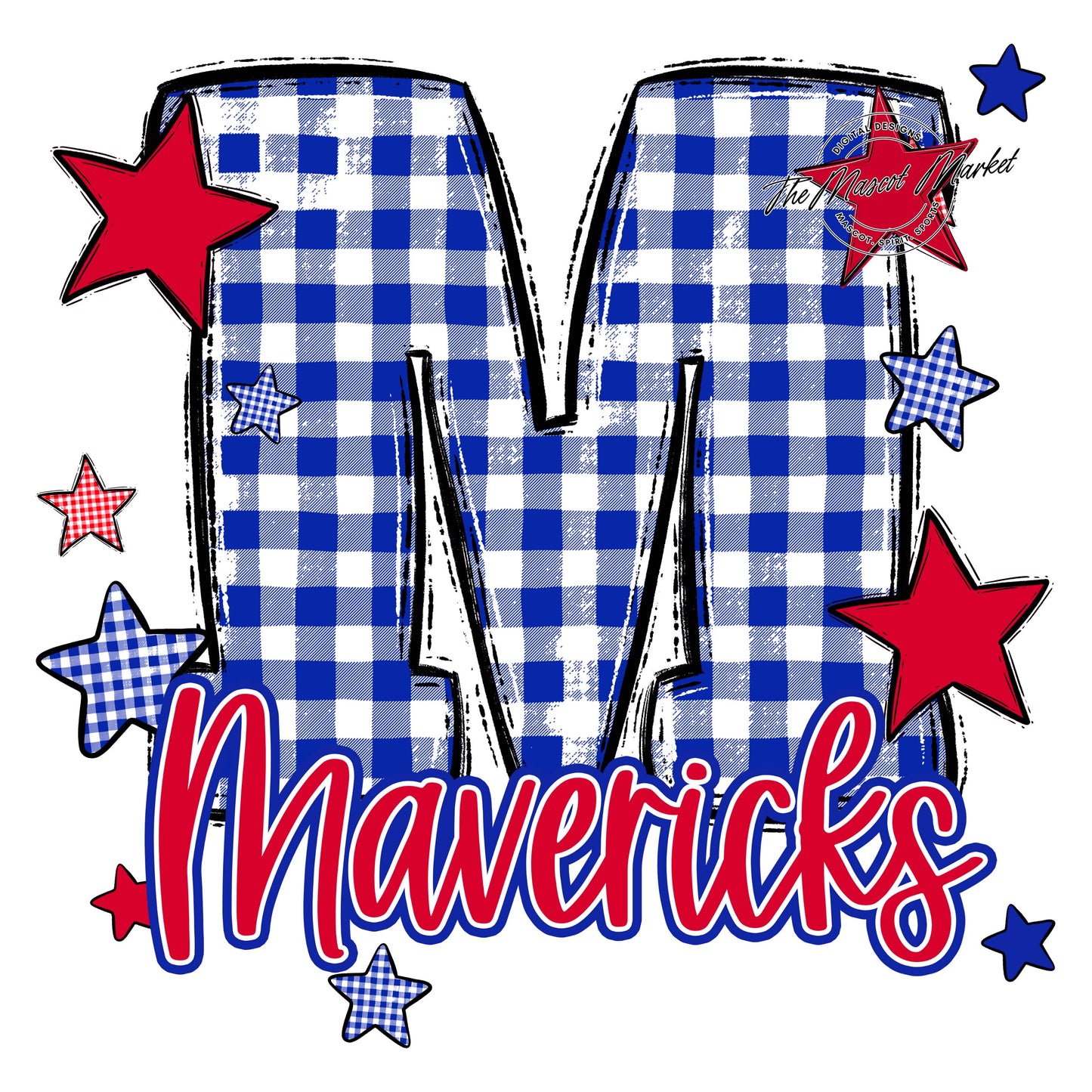 Mavericks Plaid Star Design-Royal Blue & Red