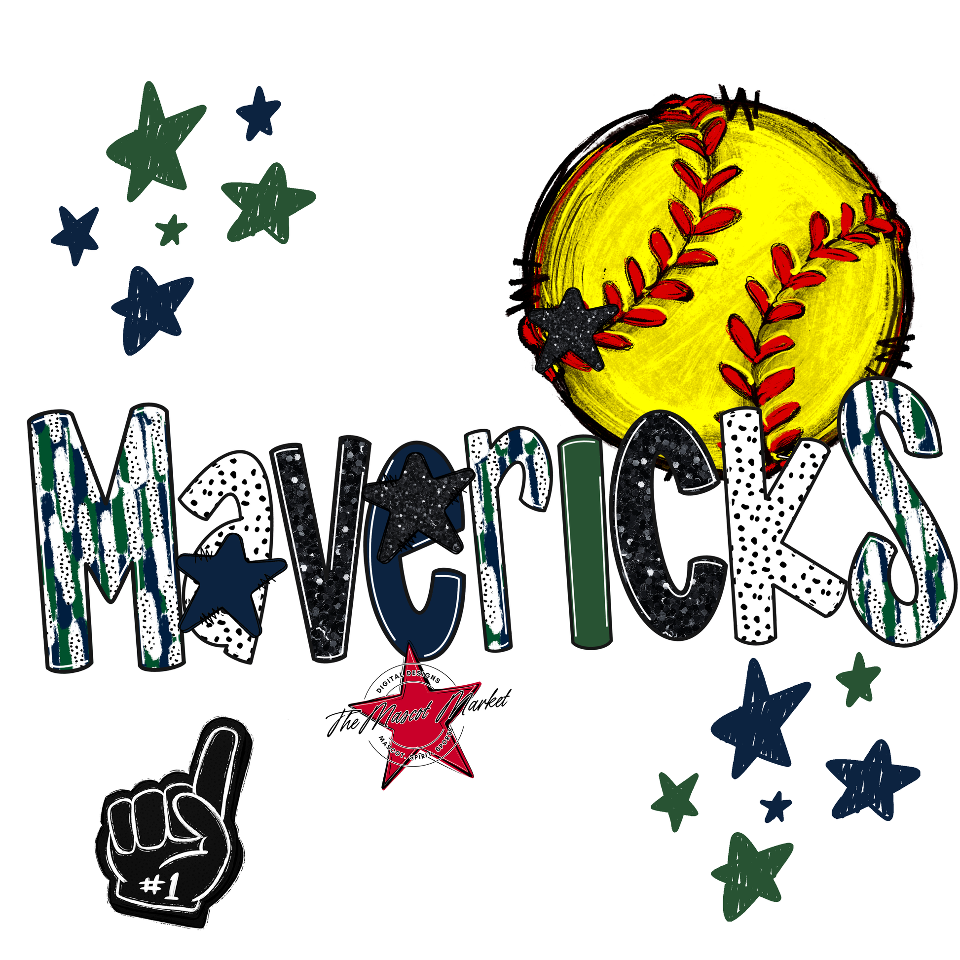 Mavericks Softball Scrape-Navy-Green