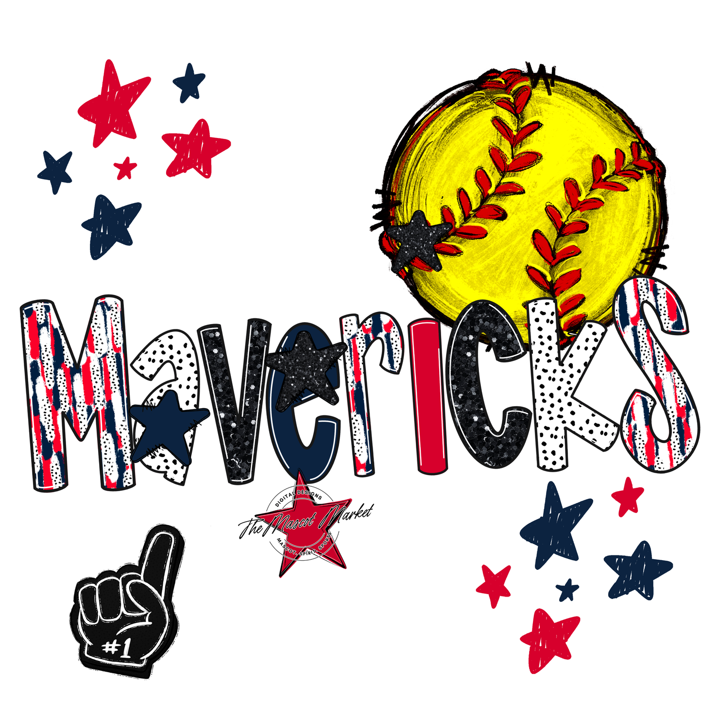 Mavericks Softball Scrape-Navy-Red