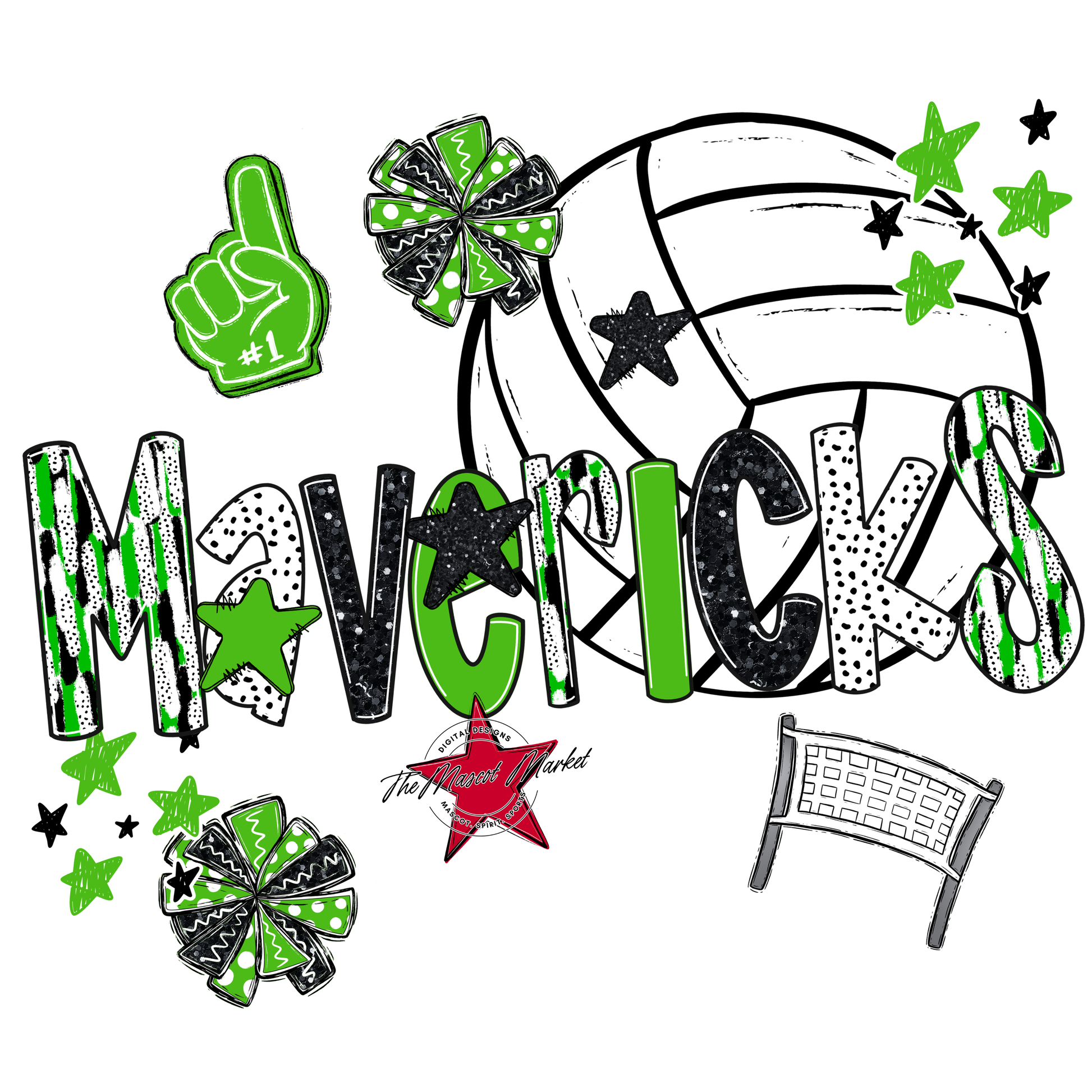 Mavericks Volleyball Scrape-Bright Green