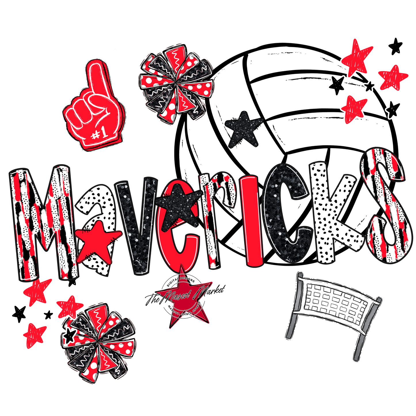 Mavericks Volleyball Scrape-Bright Red