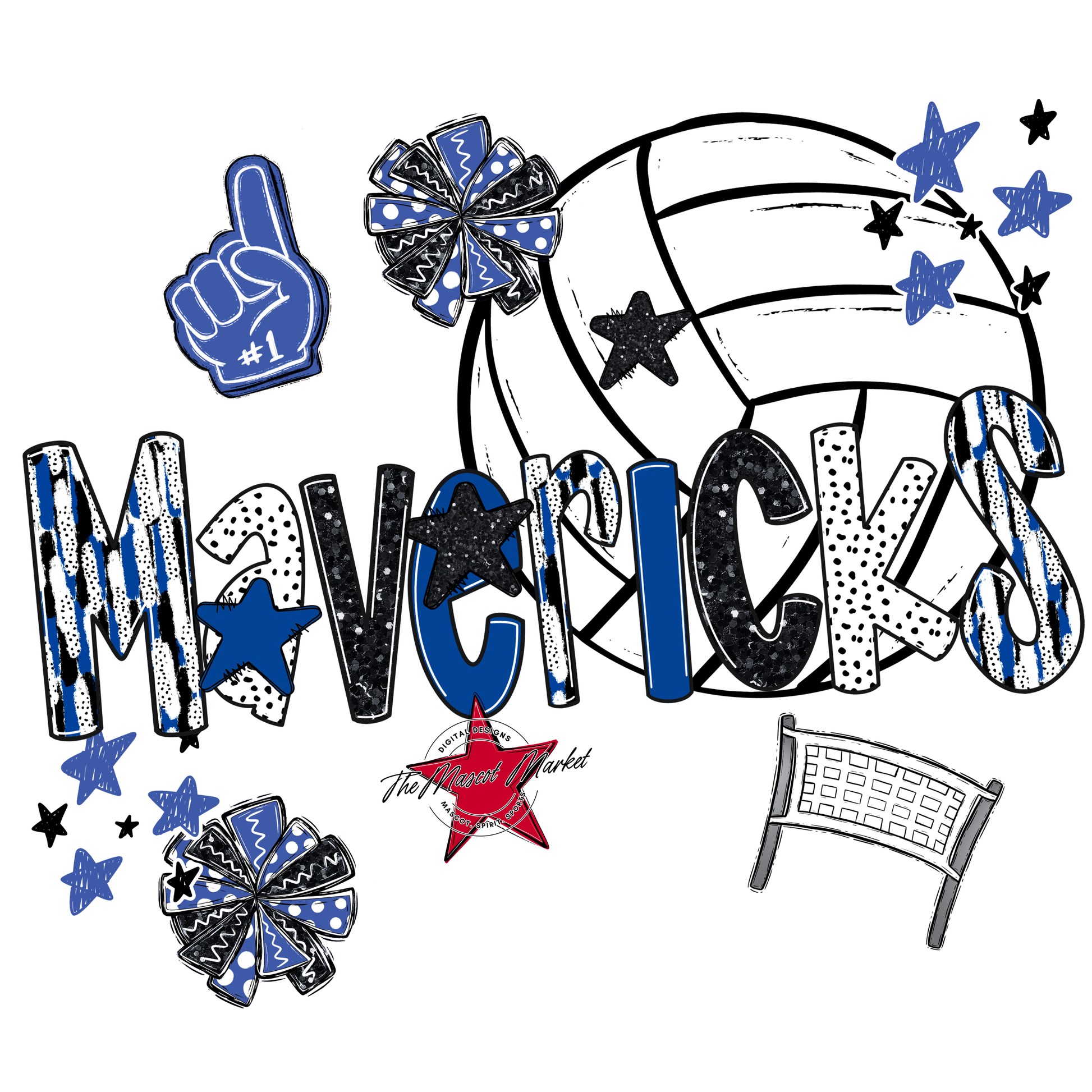 Mavericks Volleyball Scrape-Off Blue