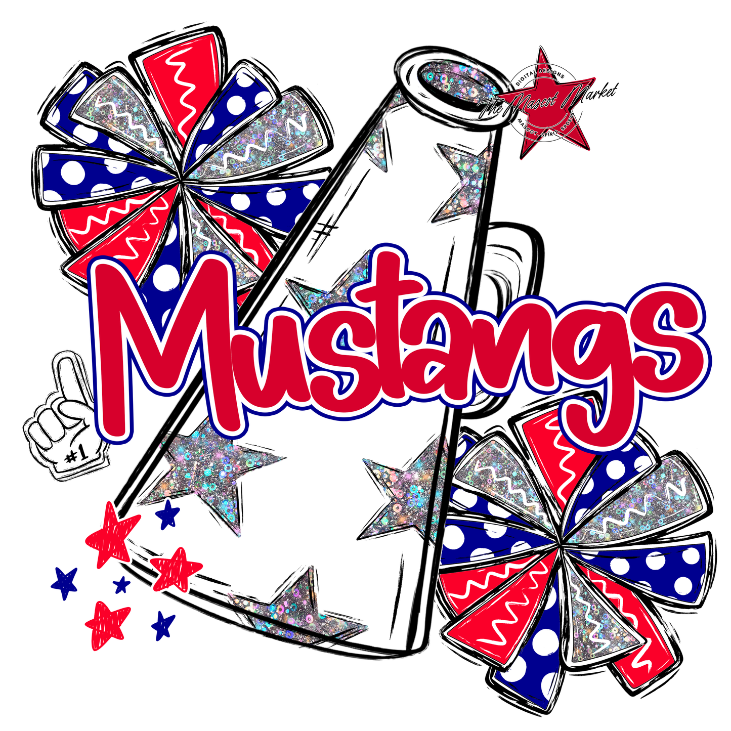 Mustangs Alpha Megaphone Design-Blue-Red