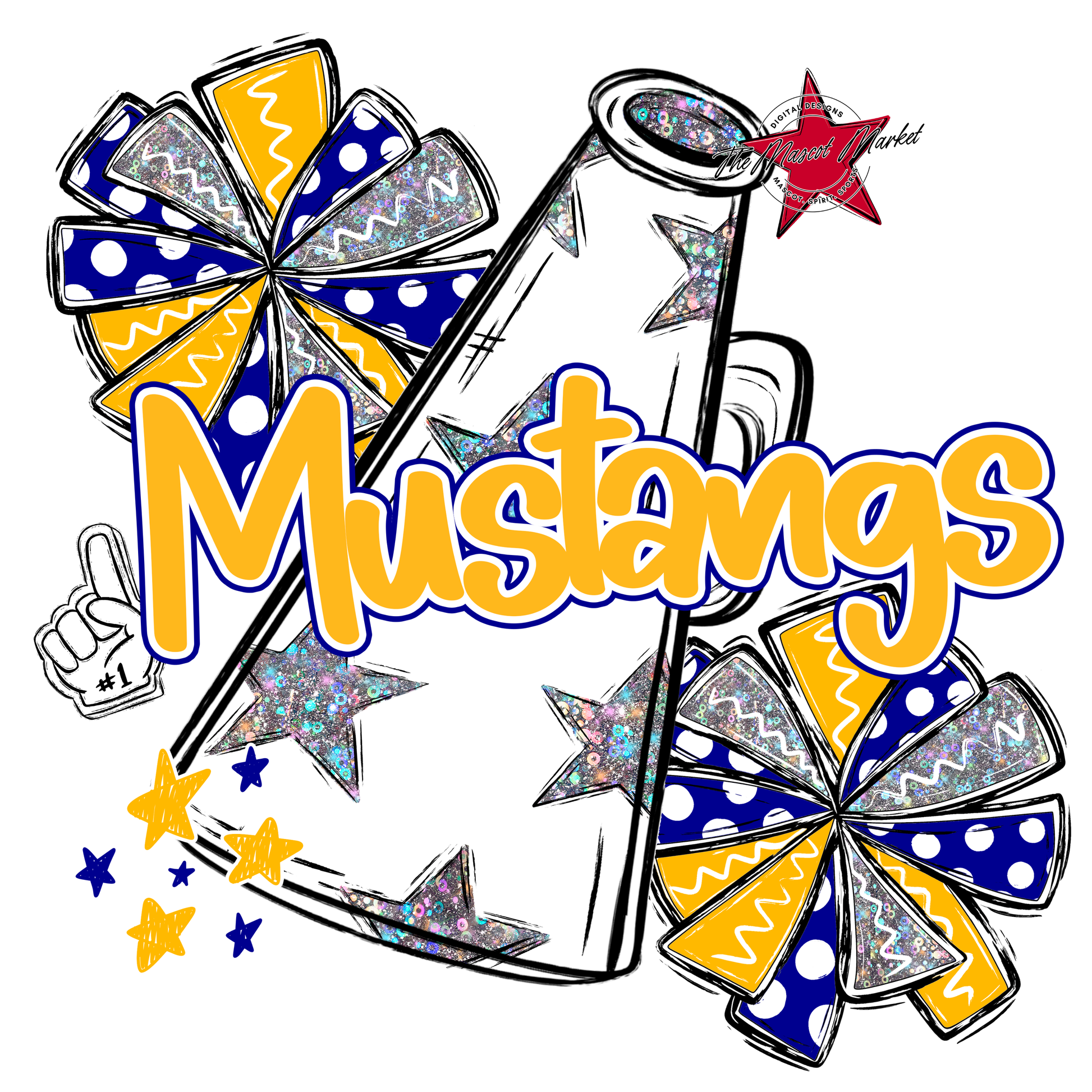 Mustangs Alpha Megaphone Design-Blue-Yellow
